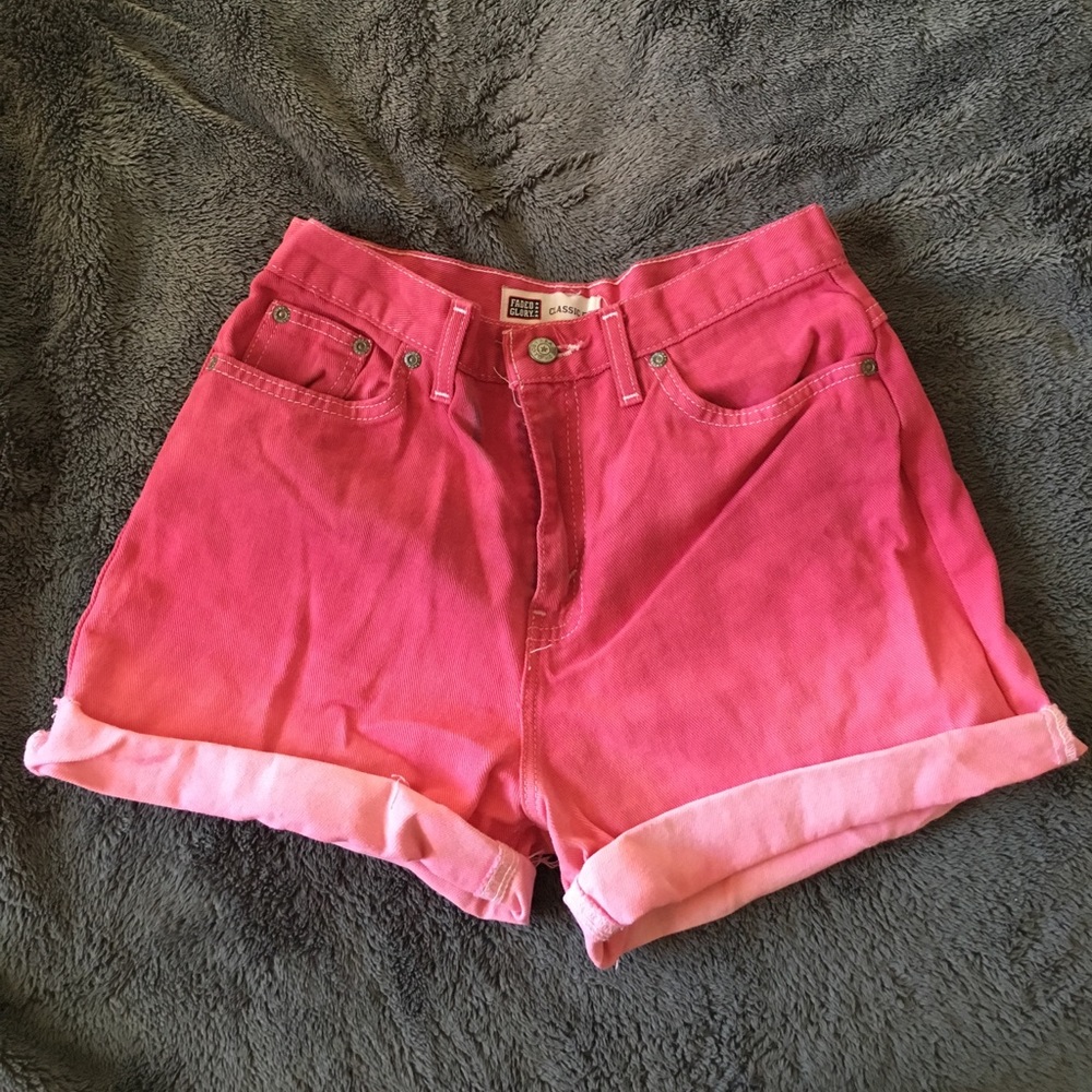 Red/Pink High Waisted Ombre Cutoff Shorts