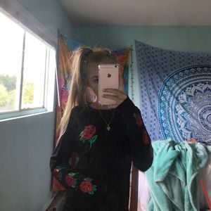 black rose embroidered long sleeve tshirt