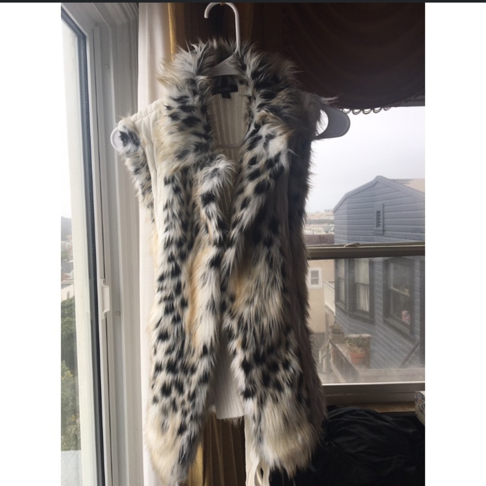 White  furry leopard vest