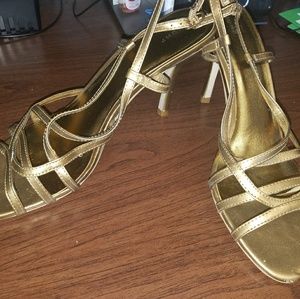 Gold strappy heels
