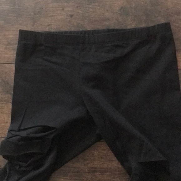  Black Slashed Distressed Cotton Leggings - Picture 3 of 3