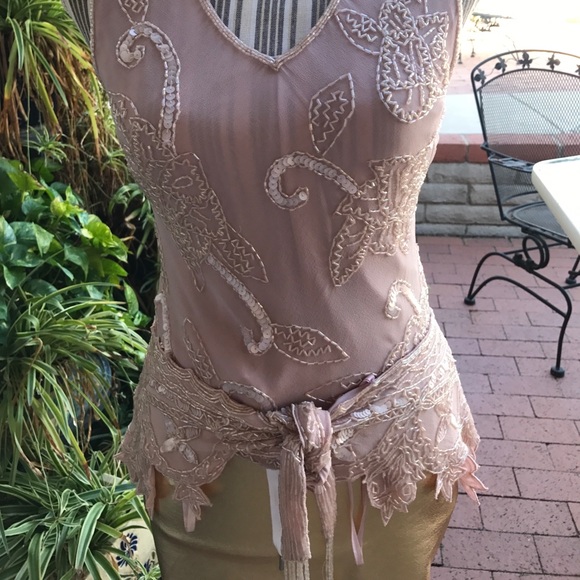 Beautiful hand beaded top w/ removable shawl - Picture 1 of 8