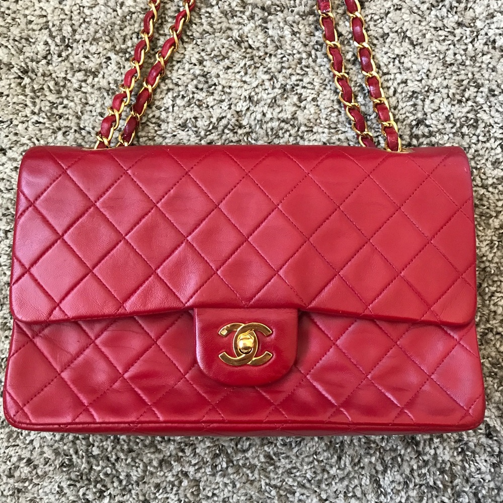 100% AUTHENTIC CHANEL Lambskin Double Flap Bag.