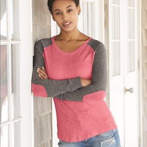 Women's Preppy Patch Slub long T-Shirt. All sizes!