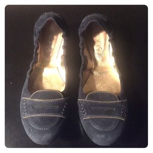 Tods navy suede penny flat