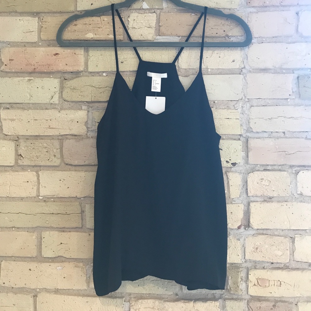 Black spaghetti strap racer back tank