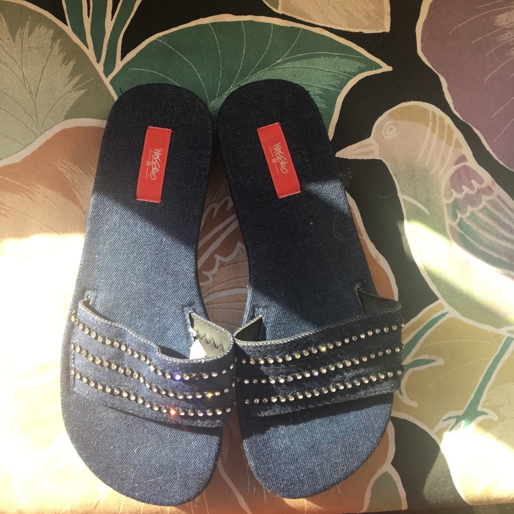 Jean material rhinestone slides