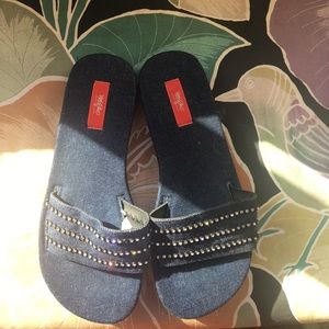 Jean material rhinestone slides