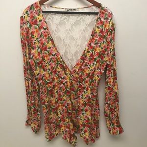 Flower long sleeves romper