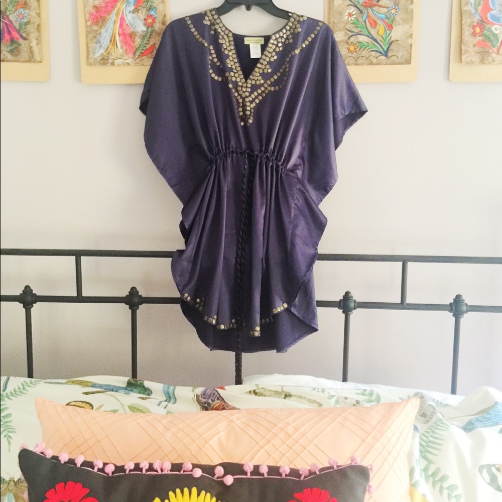 Deep blue moon collection boho beaded flutter top