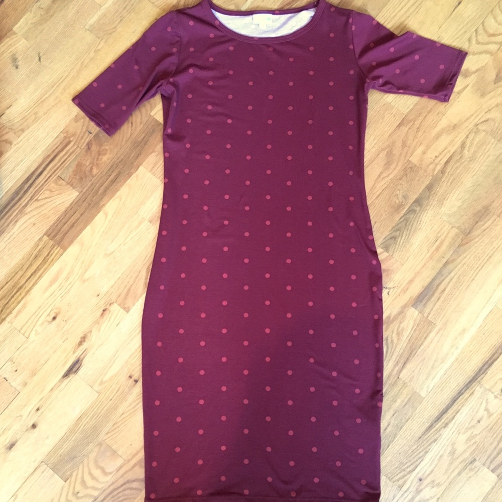 LuLaRoe Julia Burgundy with Polka Dots NWOT