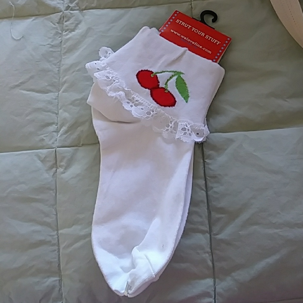 Cherry socks with lace trim