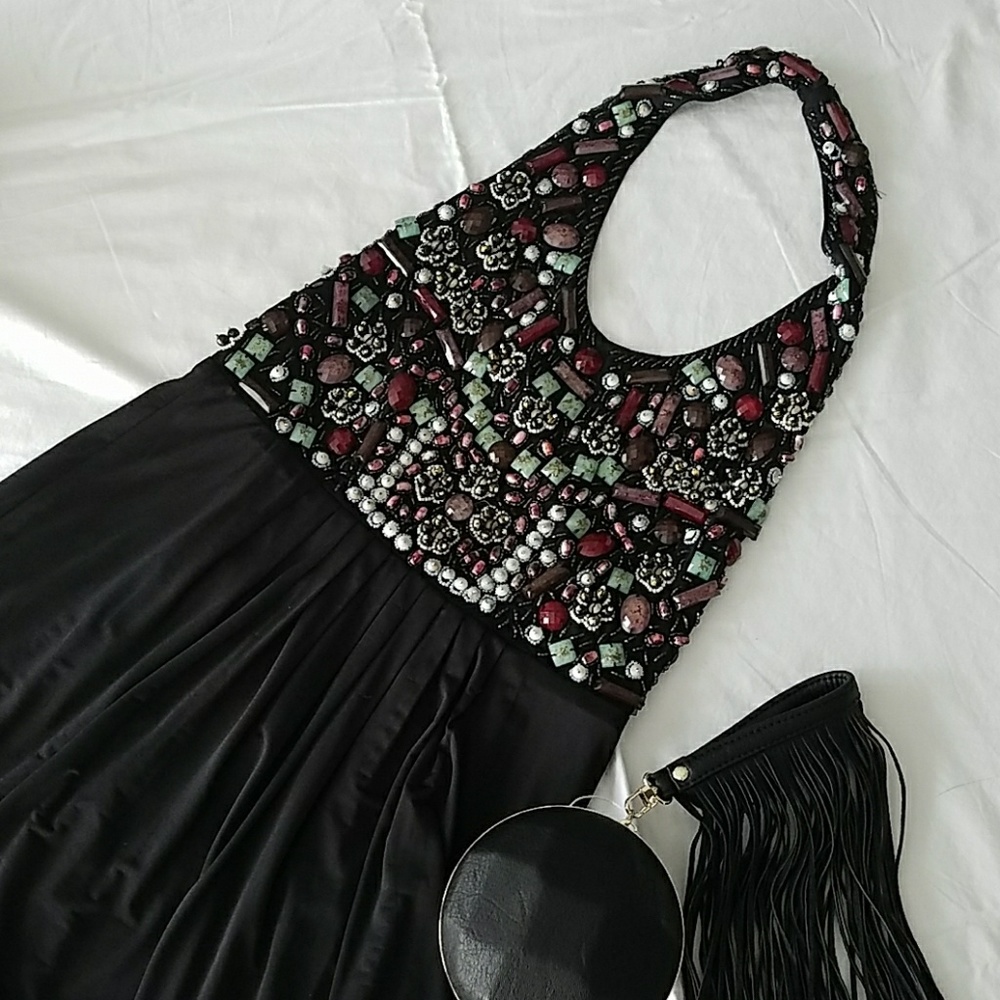 Beaded and embellished halter dress
