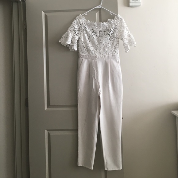 Pants - Lace off the shoulder jumpsuit