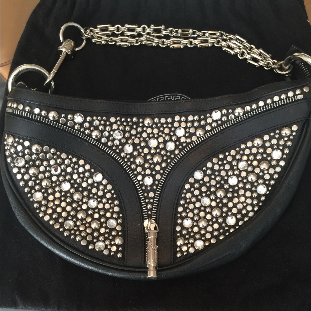 Authentic Versace leather & studded shoulder bag