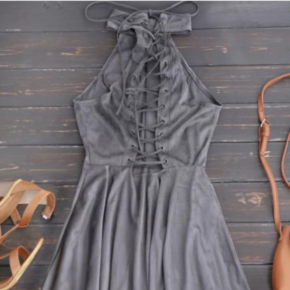 !! LAST !! Faux Suede Lace Up Dress - Picture 2 of 4