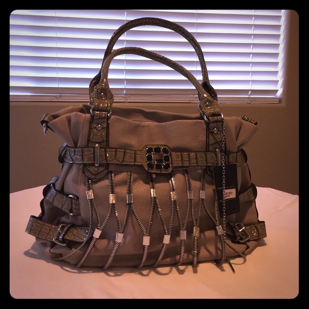 Grey faux leather handbag