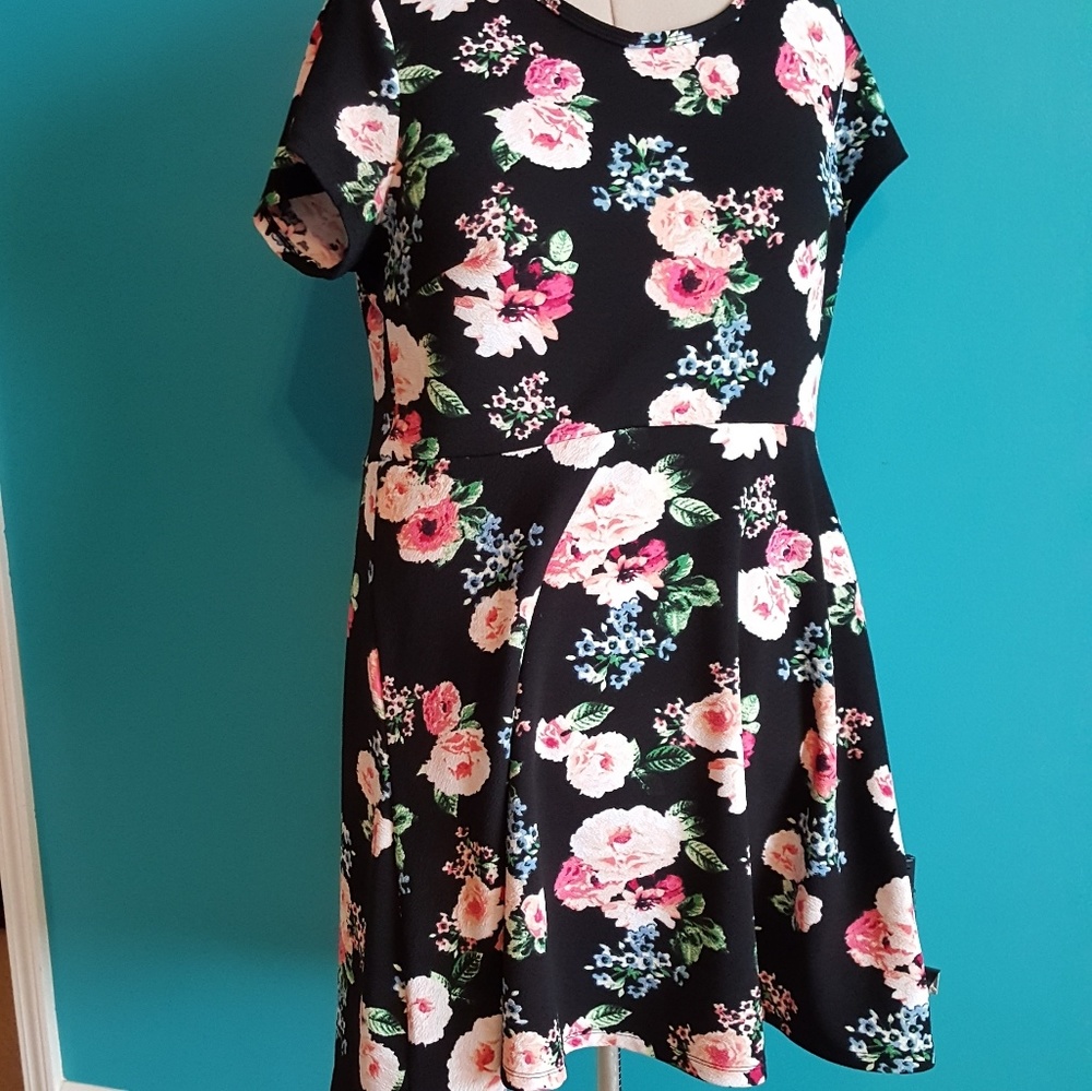 Black floral skater dress