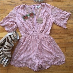 Honey punch blush lace romper lace rompers