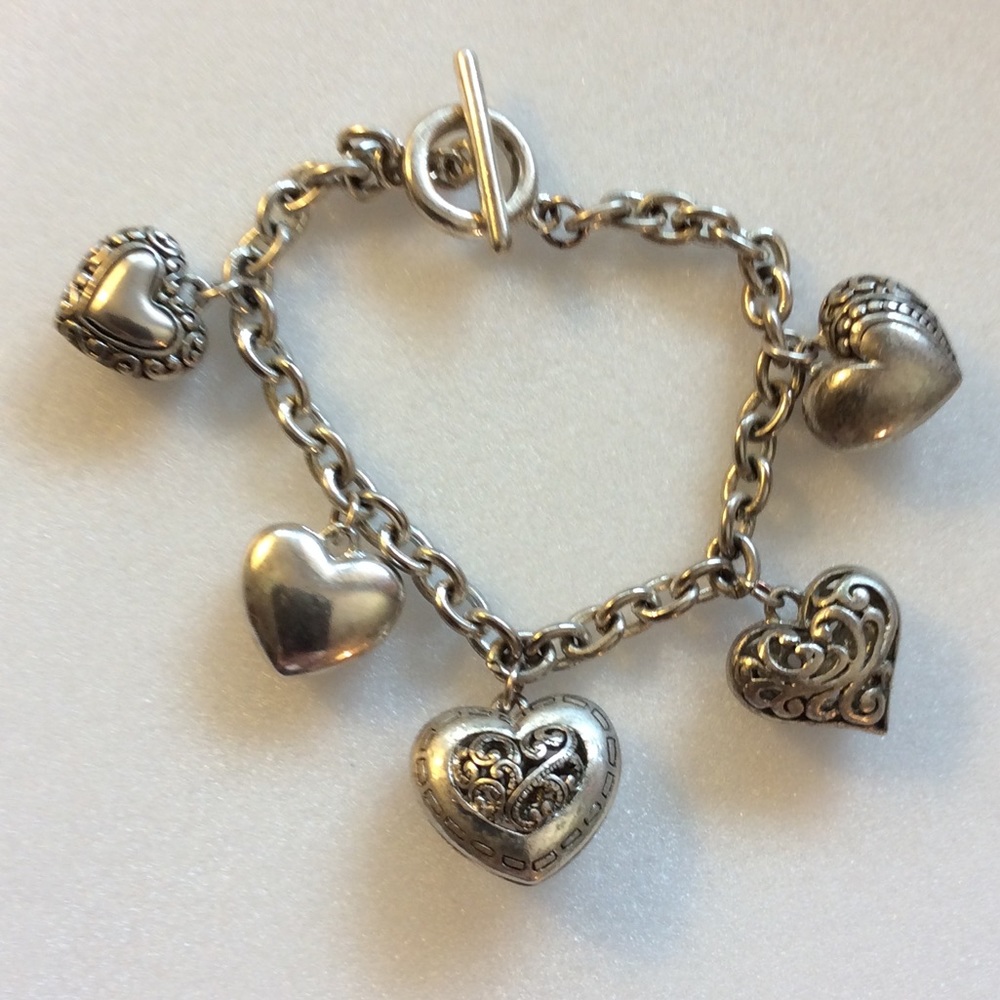 Heart Charm Bracelet vintage Silver Tone