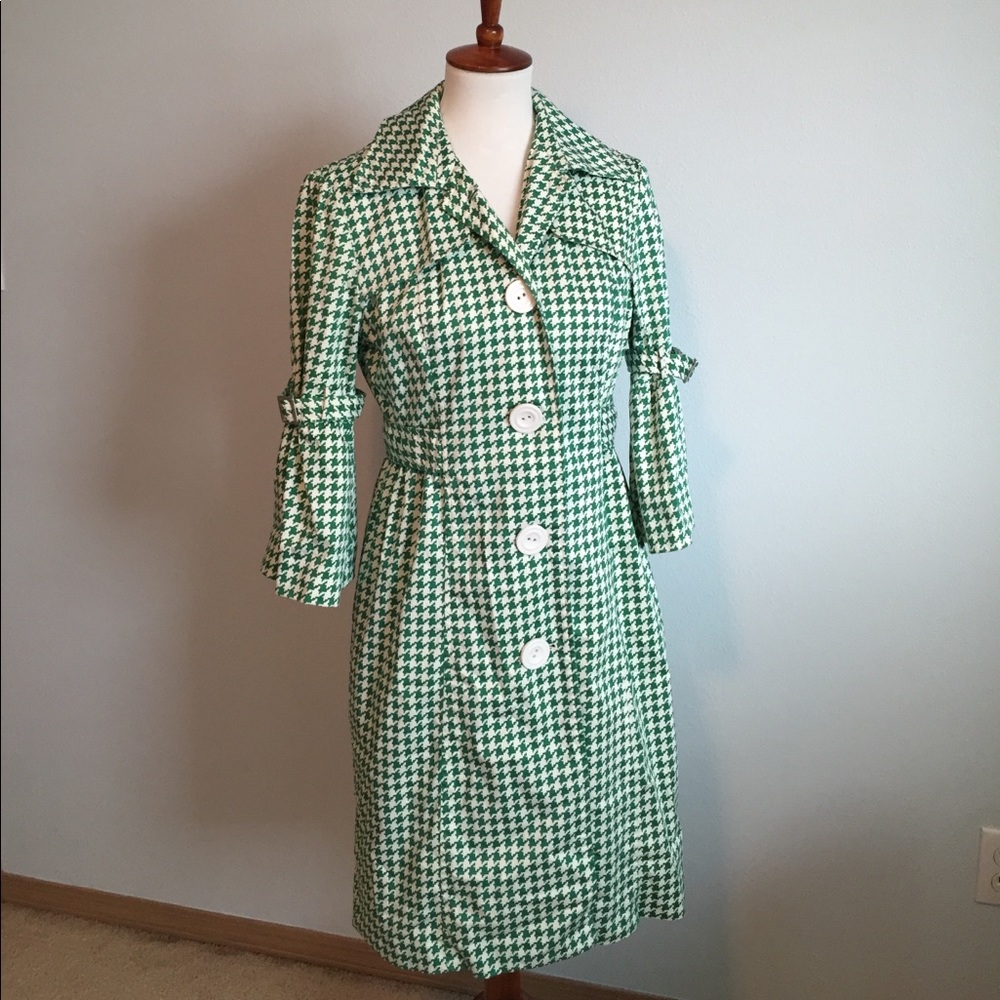 Lapis retro style green houndstooth coat