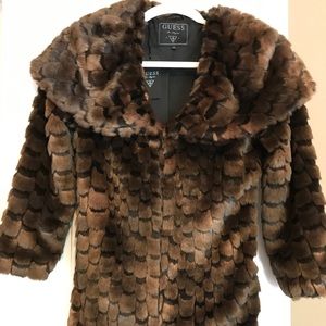 Guess Brown Faux Fur Jacket Cropped Sleeves