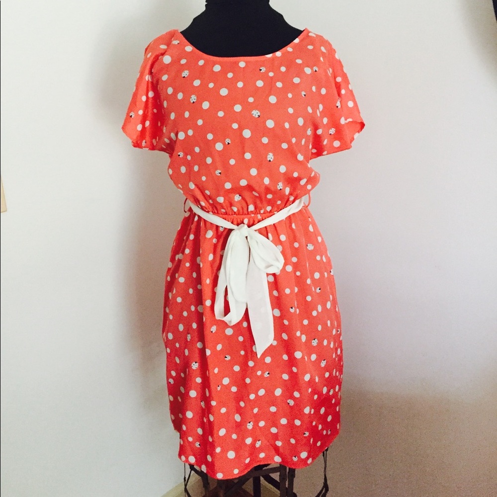 Peach polka dot, lady bug dress