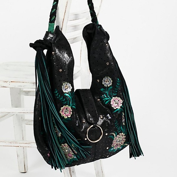 NWT Free People Embroidered Monarch Hobo Fringe - Picture 2 of 3