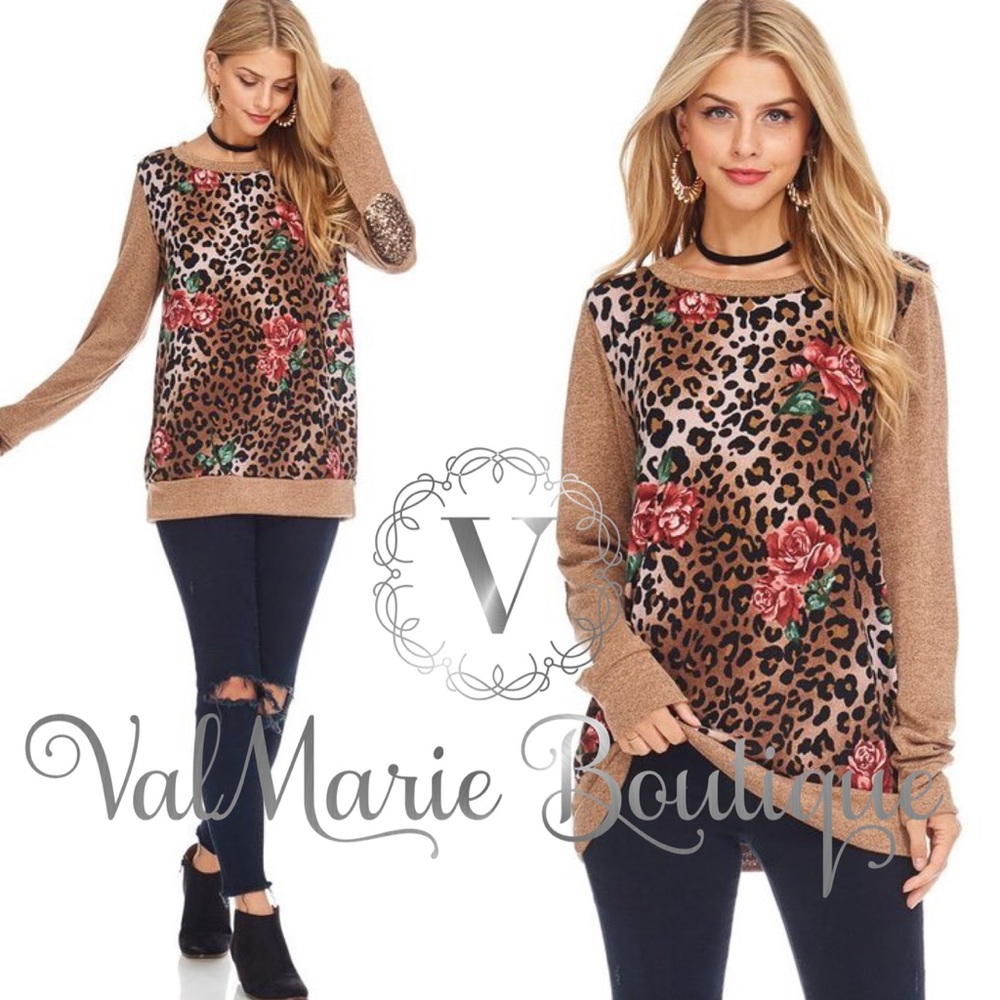 Mega Soft Cheetah Rose Elbow Patch top - Picture 2 of 2
