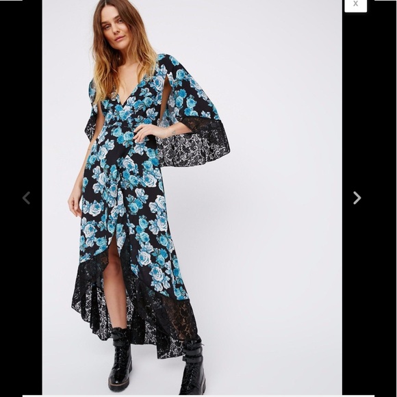 Free People Midnight Garden Blue Rose Floral Maxi Dress 6 - Picture 7 of 8