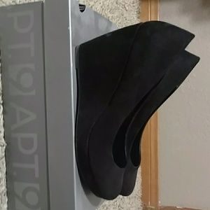 Black suede wedges