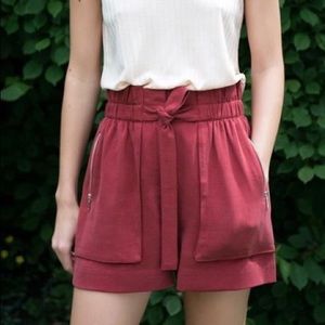 Zara High Waisted Tie Belt Shorts Zipper Pocket