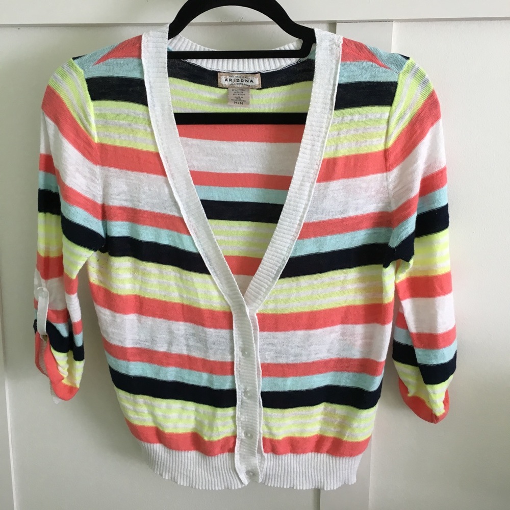 Multi- color stripe button up sweater