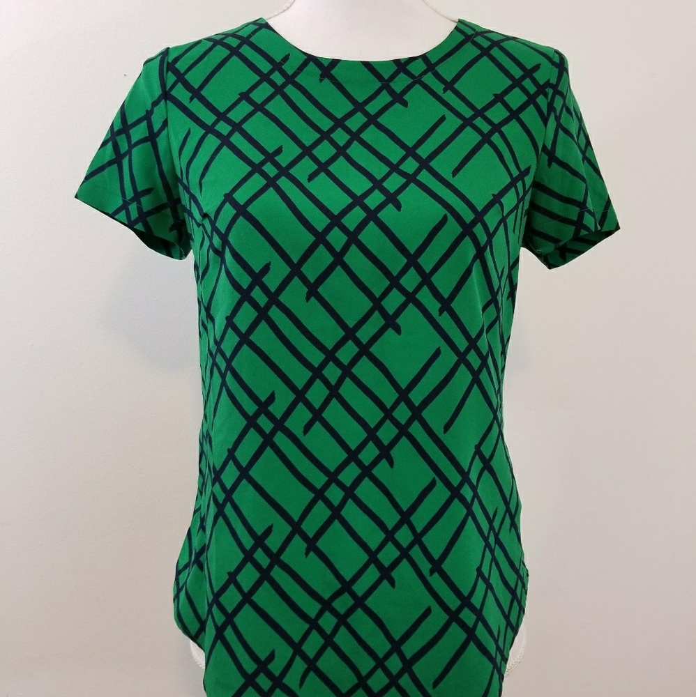 Green/Navy Printed Dress Blouse/Top