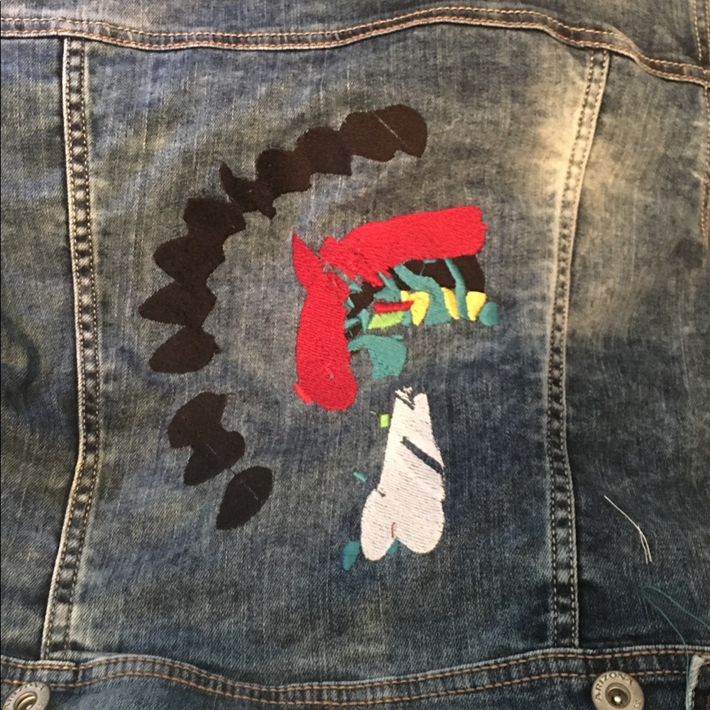 Embroidered Denim Jacket with Indian head dress