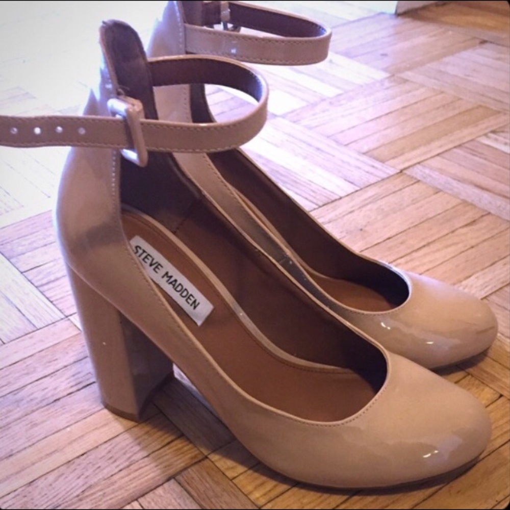 Nude Patent Steve Madden Ankle-Strap Pumps