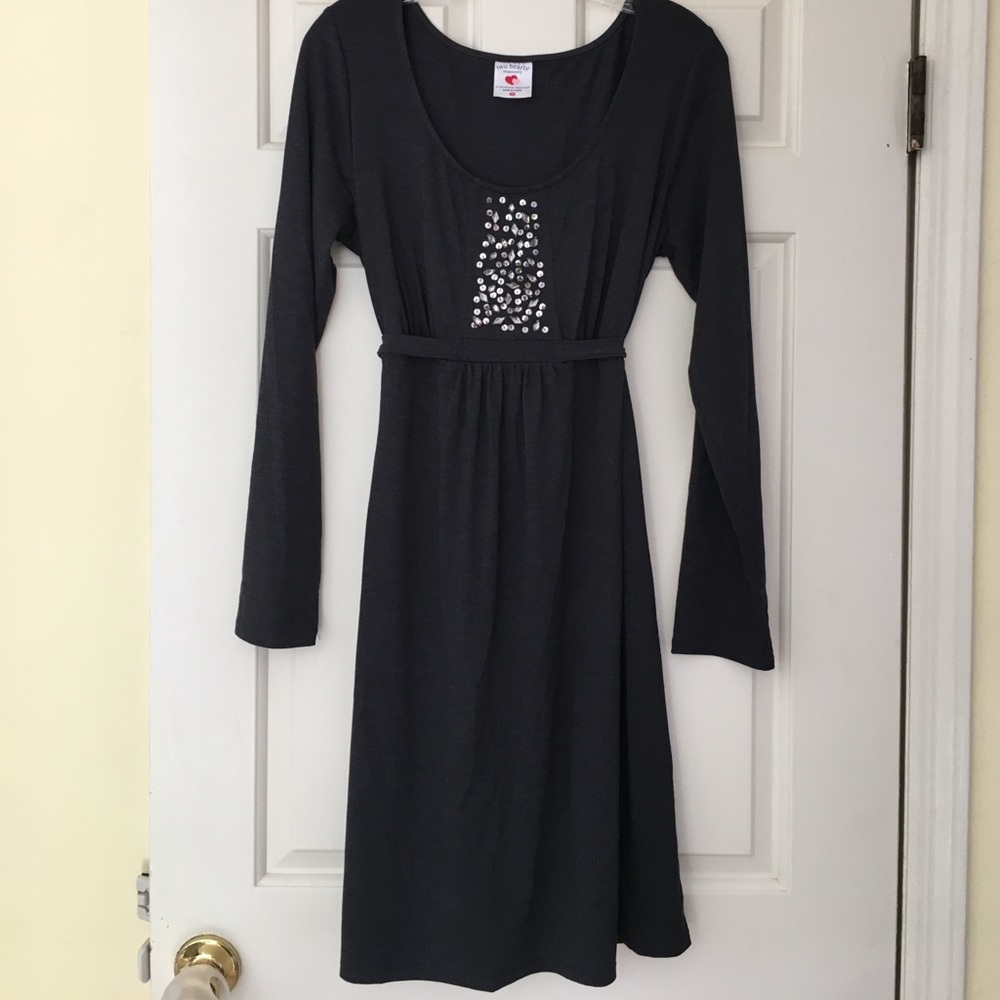 Gray Maternity Dress with Sequin Detail M