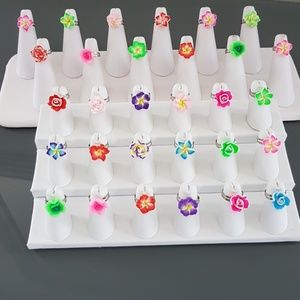 Assortment 30 colourful adjustable flower rings