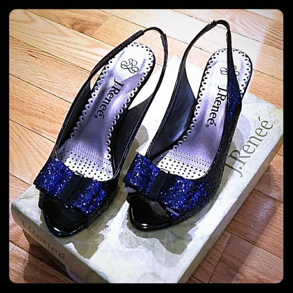 J. Renee navy blue glitter heels