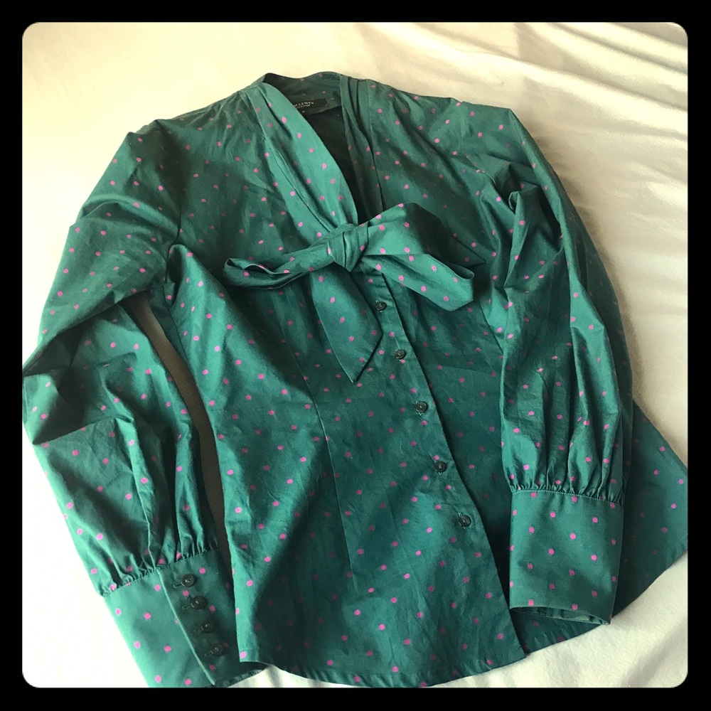TM Lewis fitted shirt with tie neck.