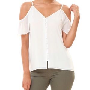NWT Naked Zebra White Cold Shoulder Top Blouse L