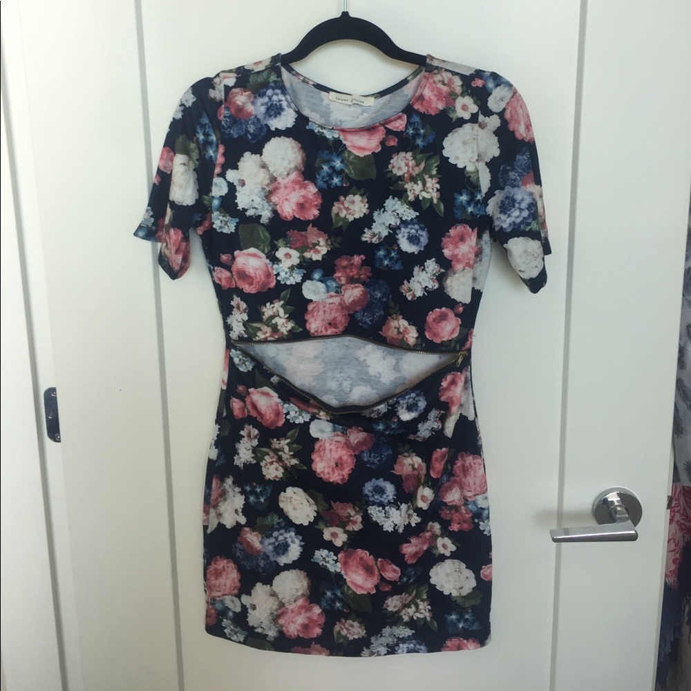Floral Dress w/ Mid-drift zipper accent