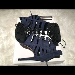 Zara black and navy lace up heels