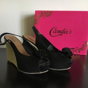 Black peep toe wedge heels, Sz.8