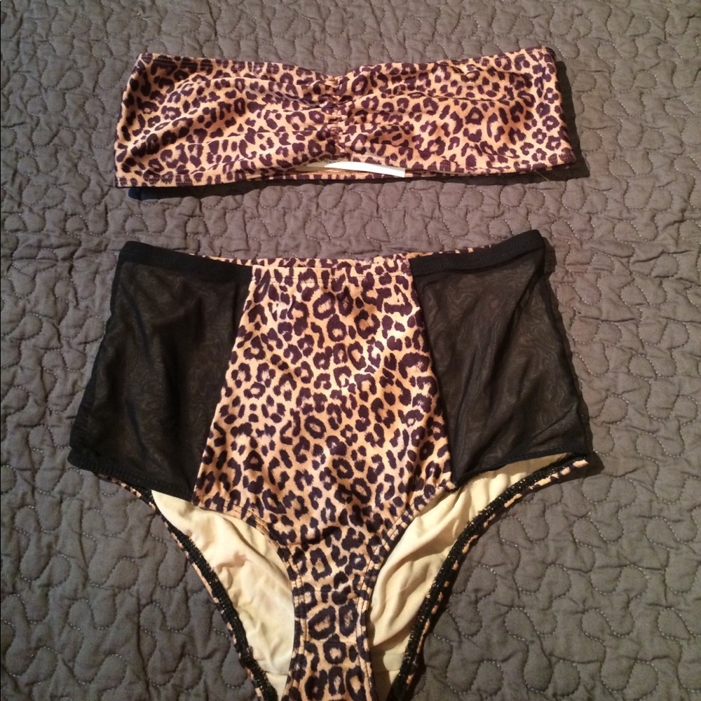 High waisted bikini bottoms and strapless top