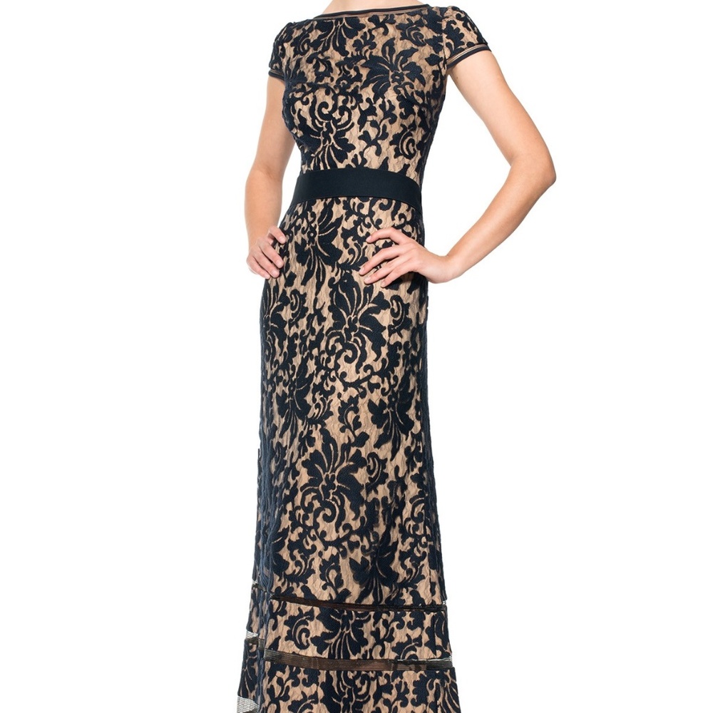 Tadashi Shoji Embroidered Lace Cap Sleeve Gown