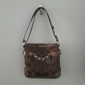 Coach Logo Leather and Canvas Brown Crossbody Bag