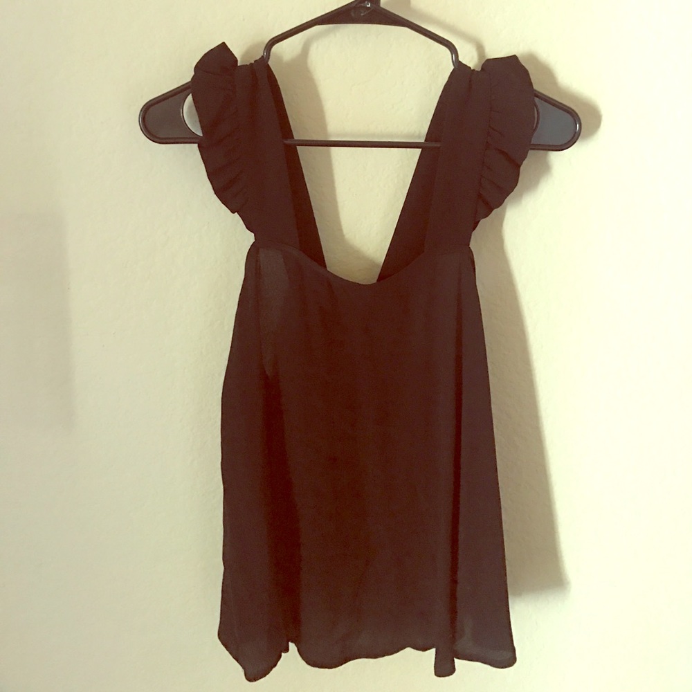 Black Ruffle Sleeve Tank
