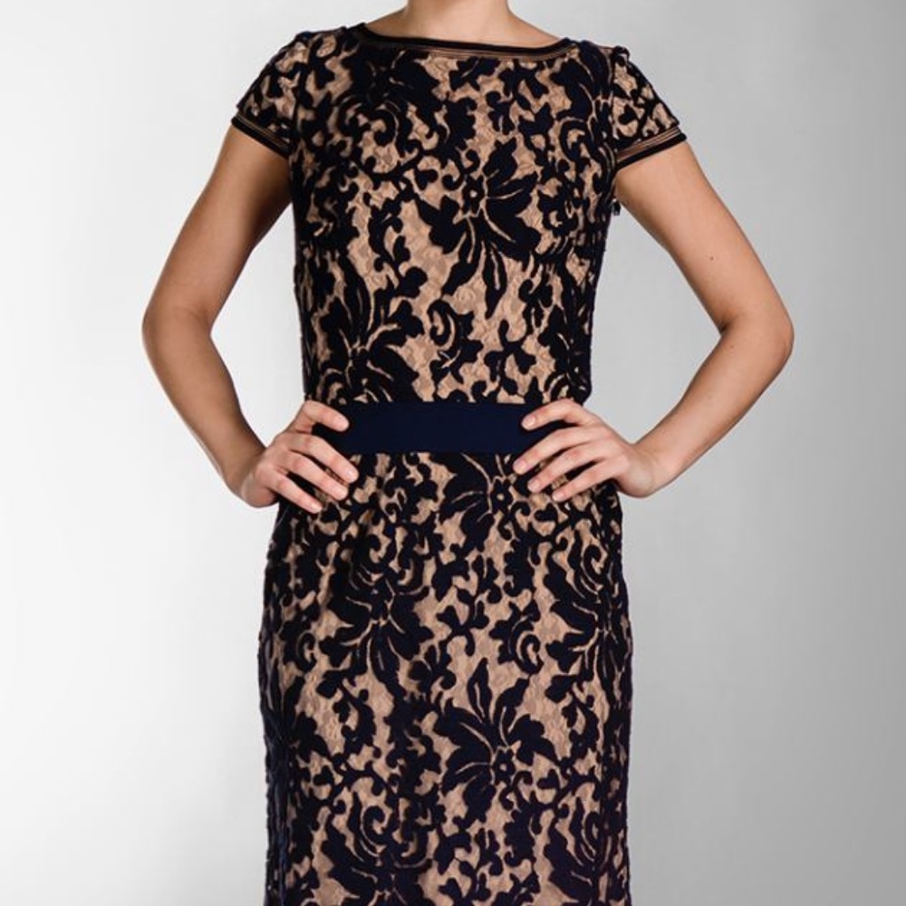 Tadashi Shoji Embroidered Lace Cap Sleeve Gown