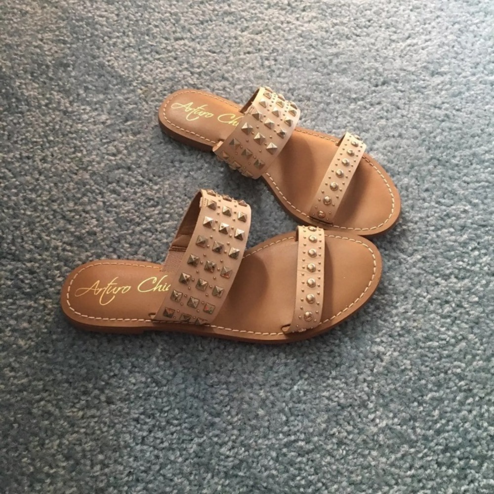 Double strap slide studded sandals